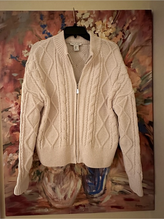 Rachel Zoe Sweaters - Rachel Zoe Cream Cable-Knit Zip Cardigan